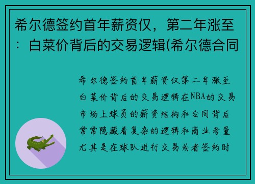 希尔德签约首年薪资仅，第二年涨至：白菜价背后的交易逻辑(希尔德合同)