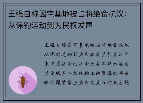 王强自称因宅基地被占将绝食抗议：从保钓运动到为民权发声